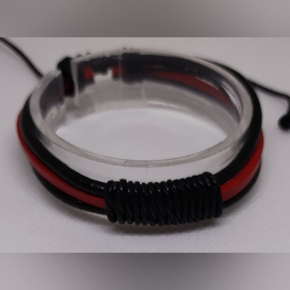 Men's bracelet leather layered‎ black new e99